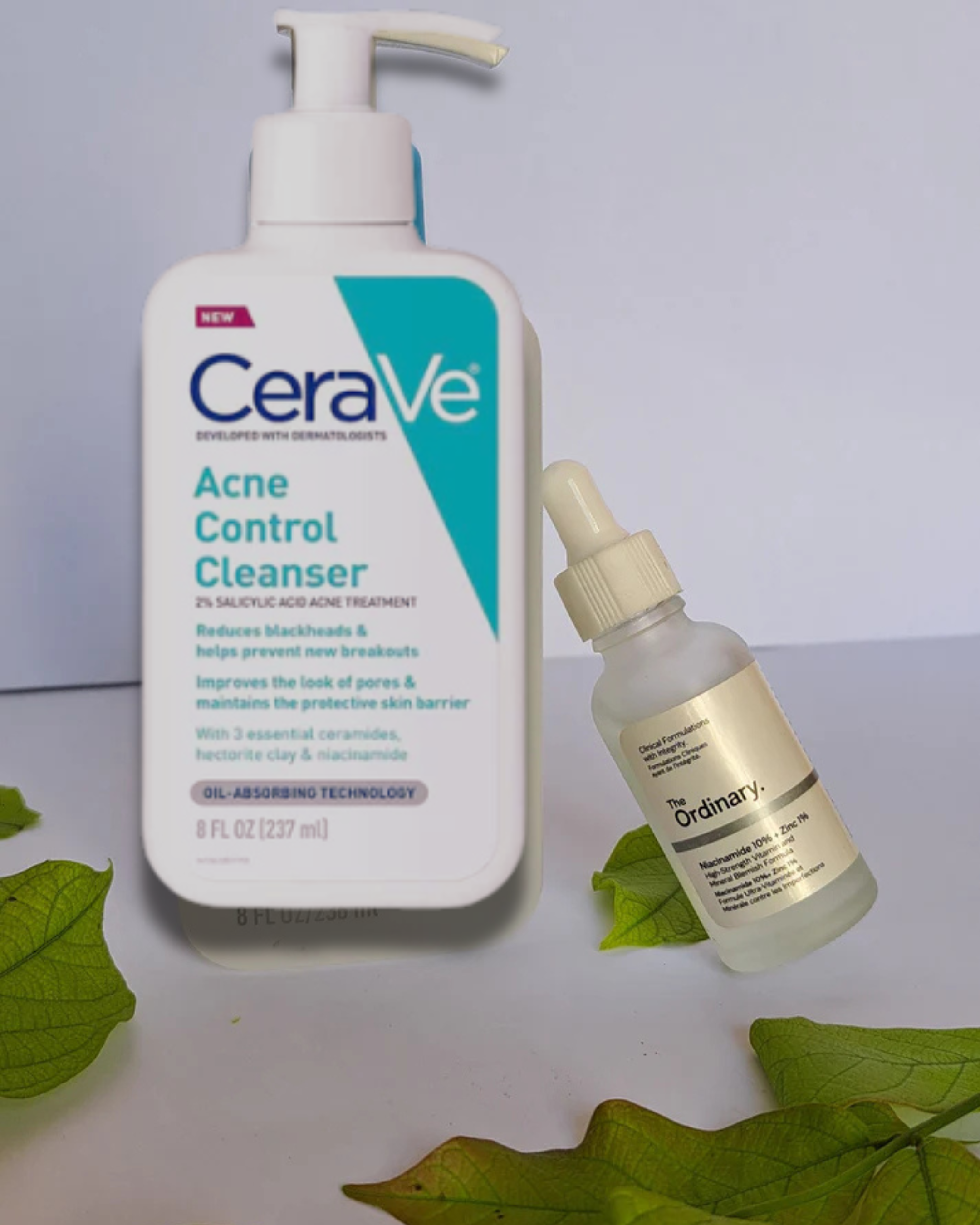 CeraVe Acne Control Cleanser + The Ordinary Serum