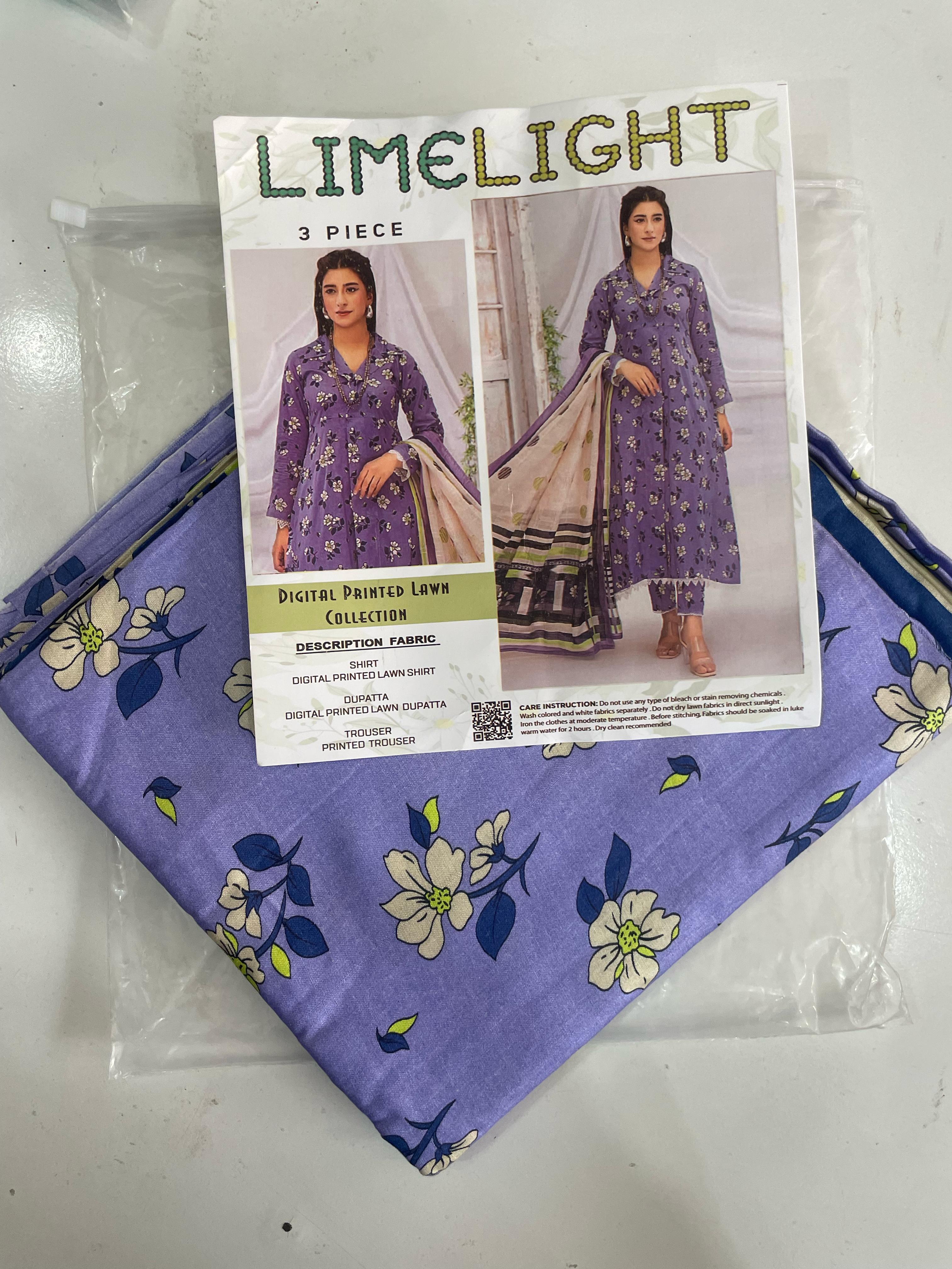 ✨ Limelight Digital Printed Unstitched 3PC Suit - Premium Fabric & Trendy Design ( Mazeed Desings And Variety k liay Whatspp pr Msg Krain )