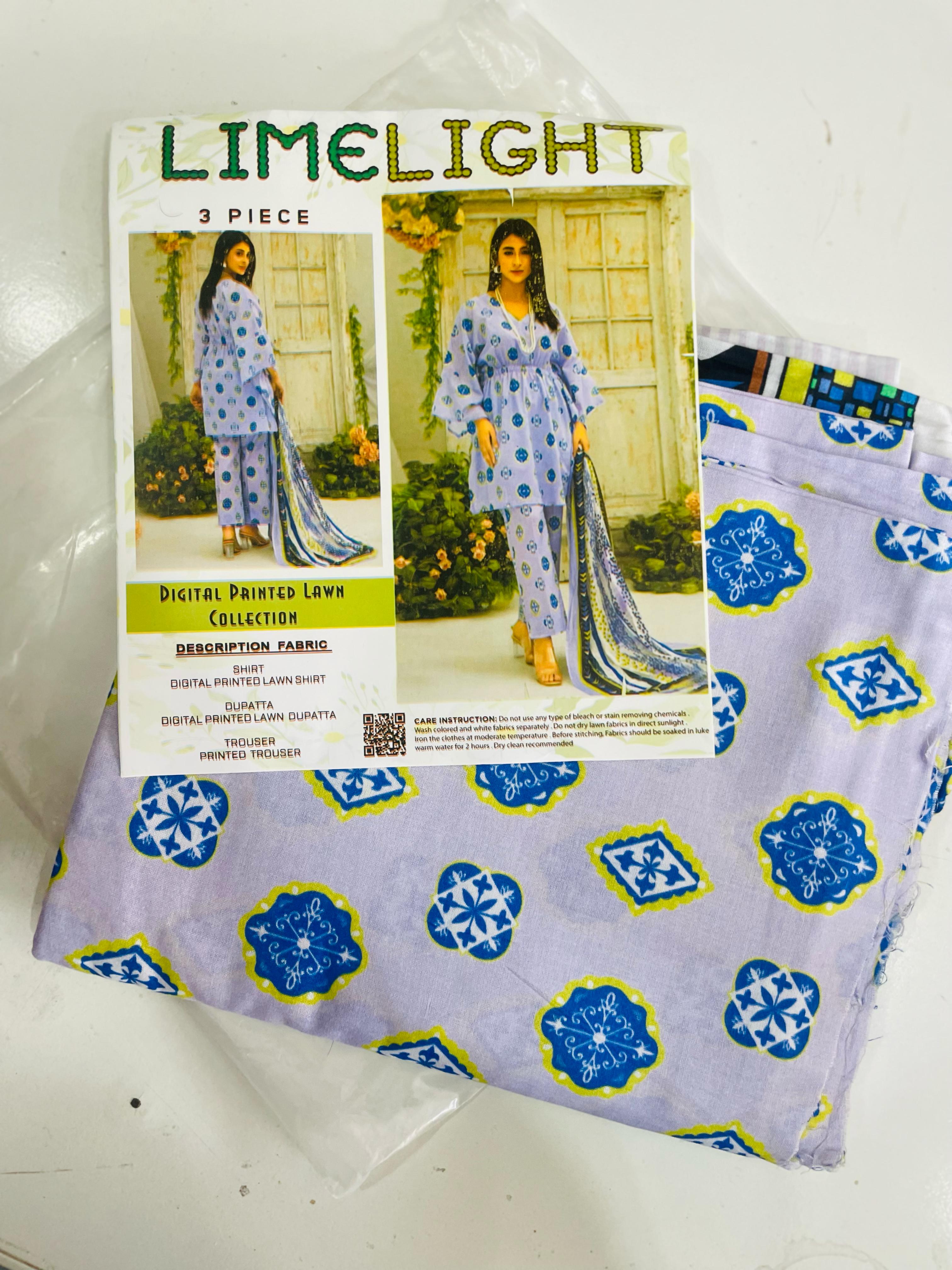 ✨ Limelight Digital Printed Unstitched 3PC Suit - Premium Fabric & Trendy Design